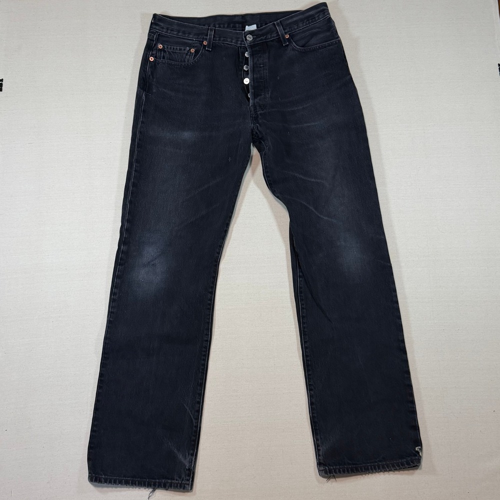 Vintage Levis 501xx Jeans Mens 34x32 Black Faded Button Fly Denim